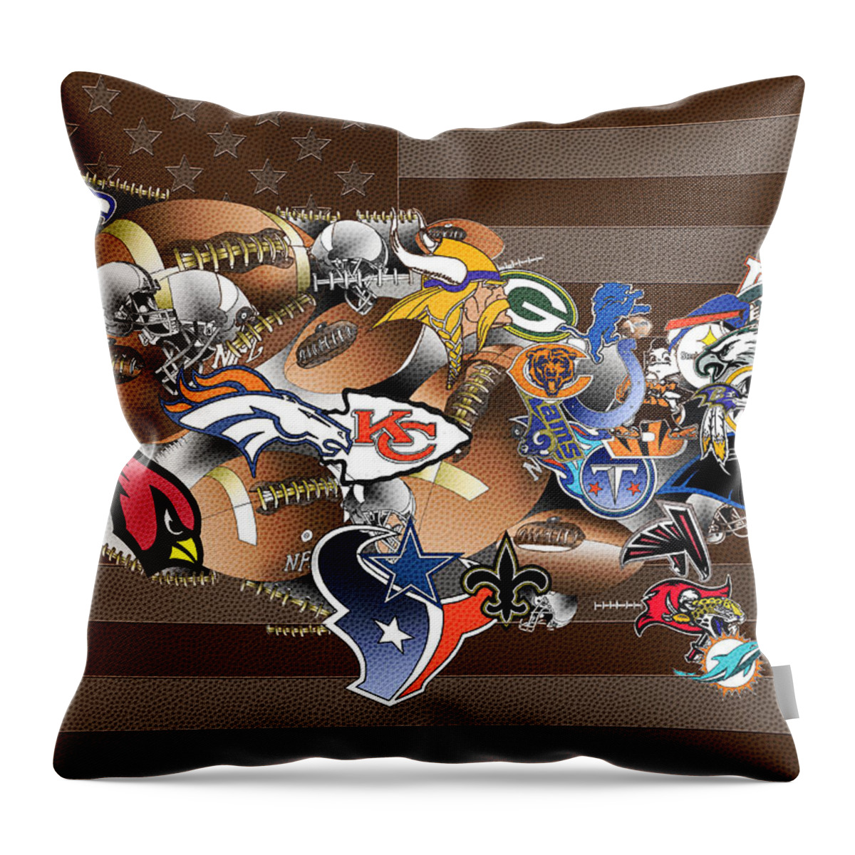Nfl Throw Pillow featuring the painting Usa Nfl Map Collage 2 by Bekim M