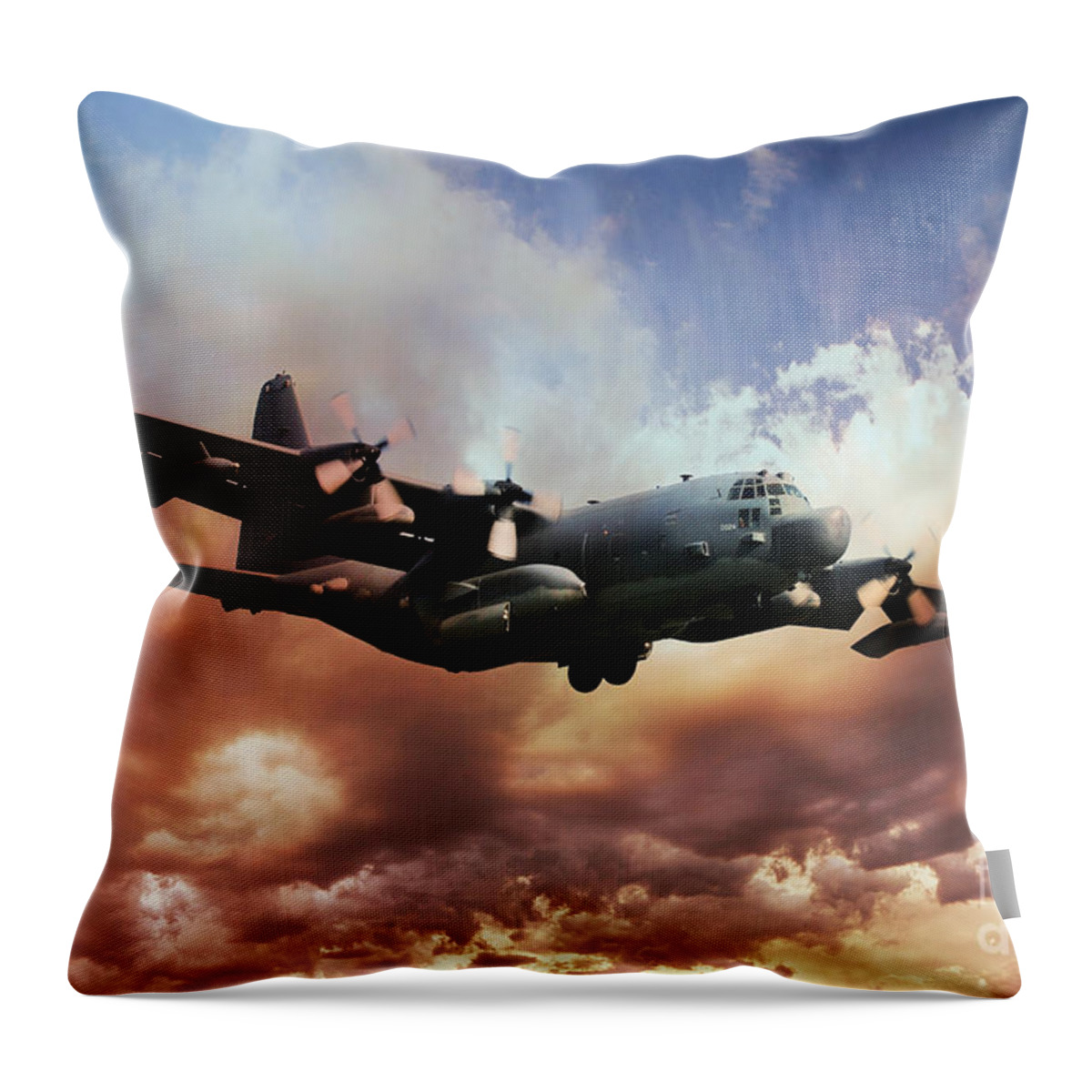 C130 Throw Pillow featuring the digital art USAF Hercules by Airpower Art