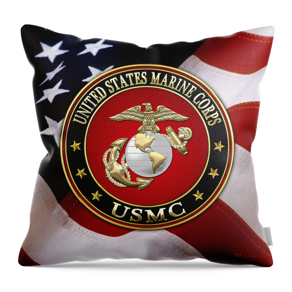 'usmc' Collection By Serge Averbukh Throw Pillow featuring the digital art U S M C Eagle Globe and Anchor - E G A over American Flag. by Serge Averbukh
