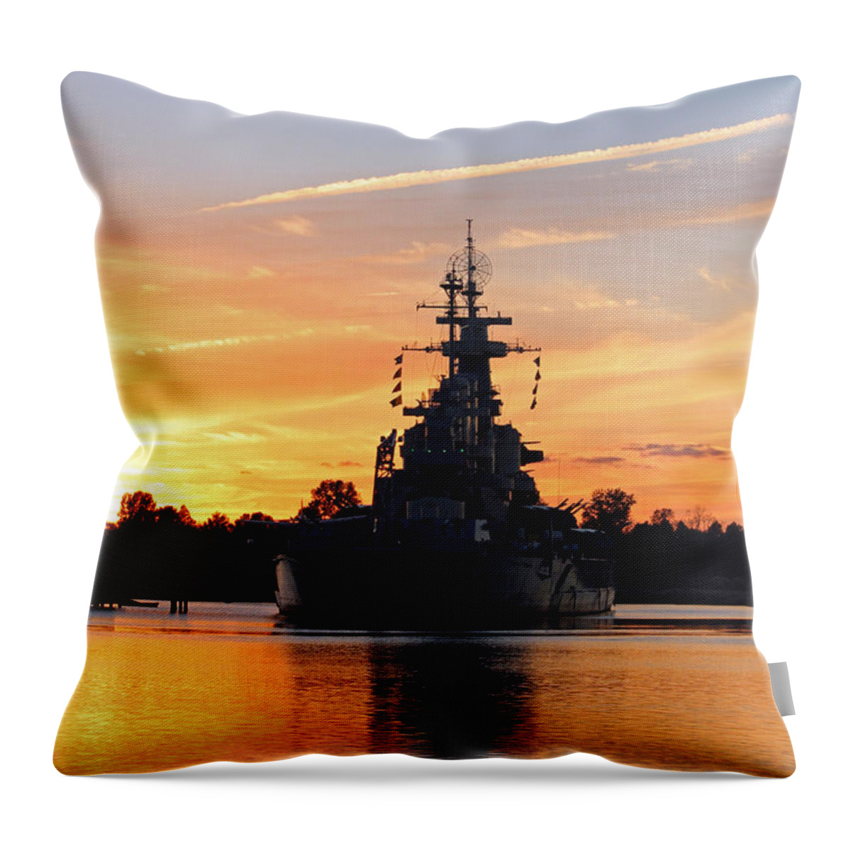 Battleship Throw Pillow featuring the photograph USS Battleship by Cynthia Guinn