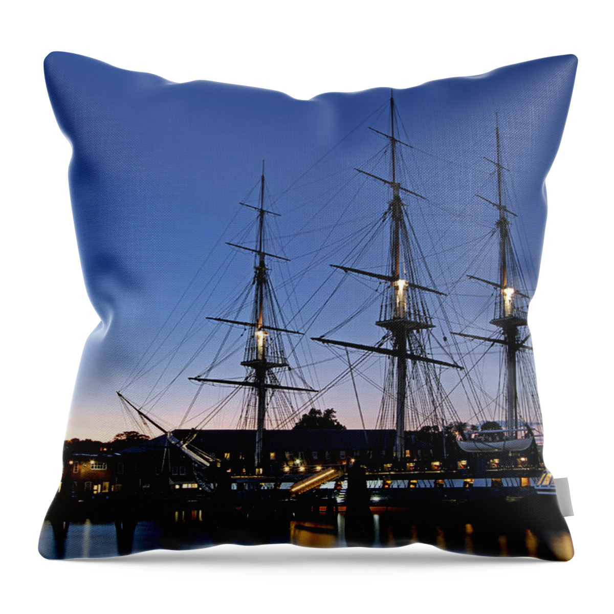 Boston Throw Pillow featuring the photograph USS Constitution and Bunker Hill Monument by Juergen Roth