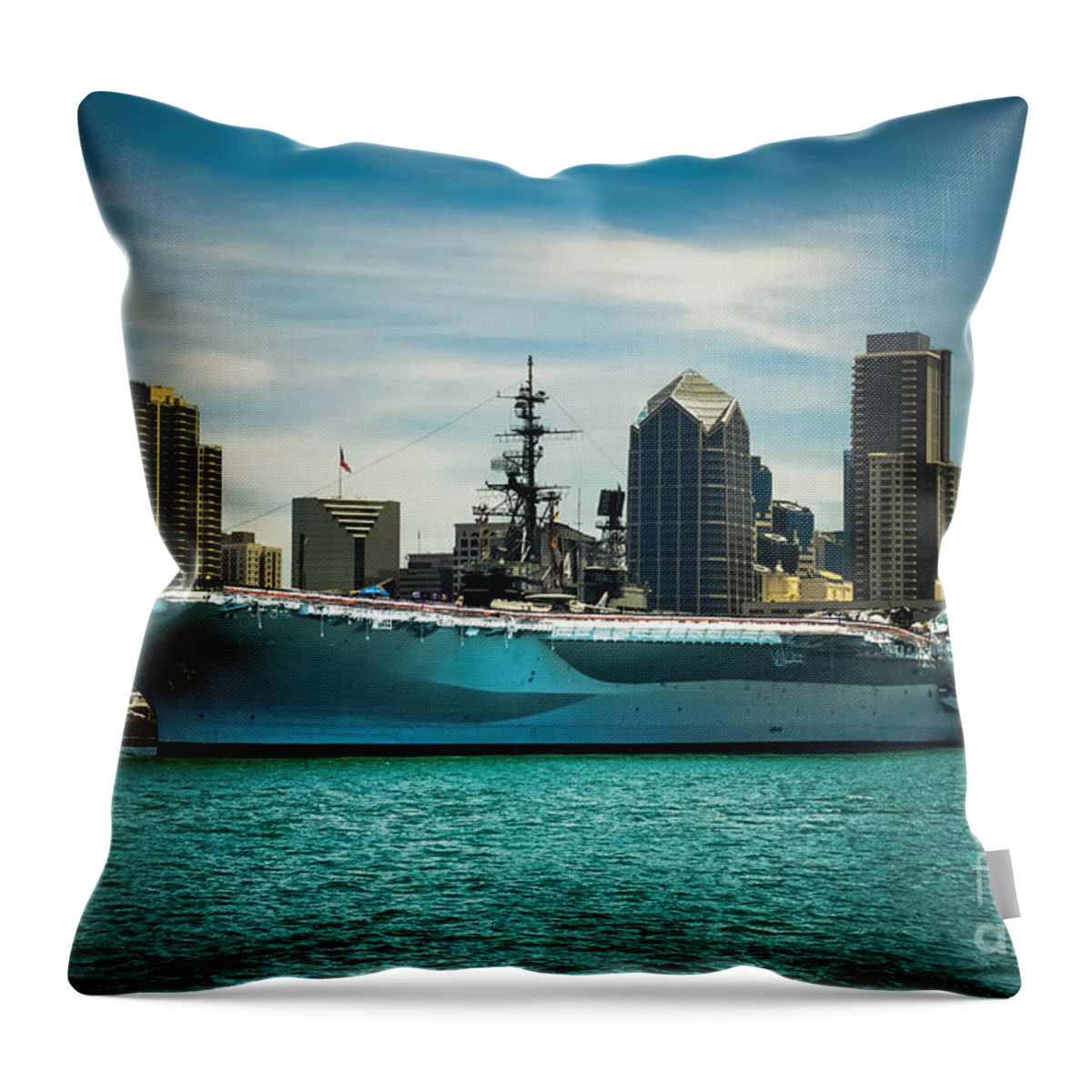 Claudia's Art Dream Throw Pillow featuring the photograph USS MIDWAY MUSEUM CV 41 Aircraft carrier by Claudia Ellis