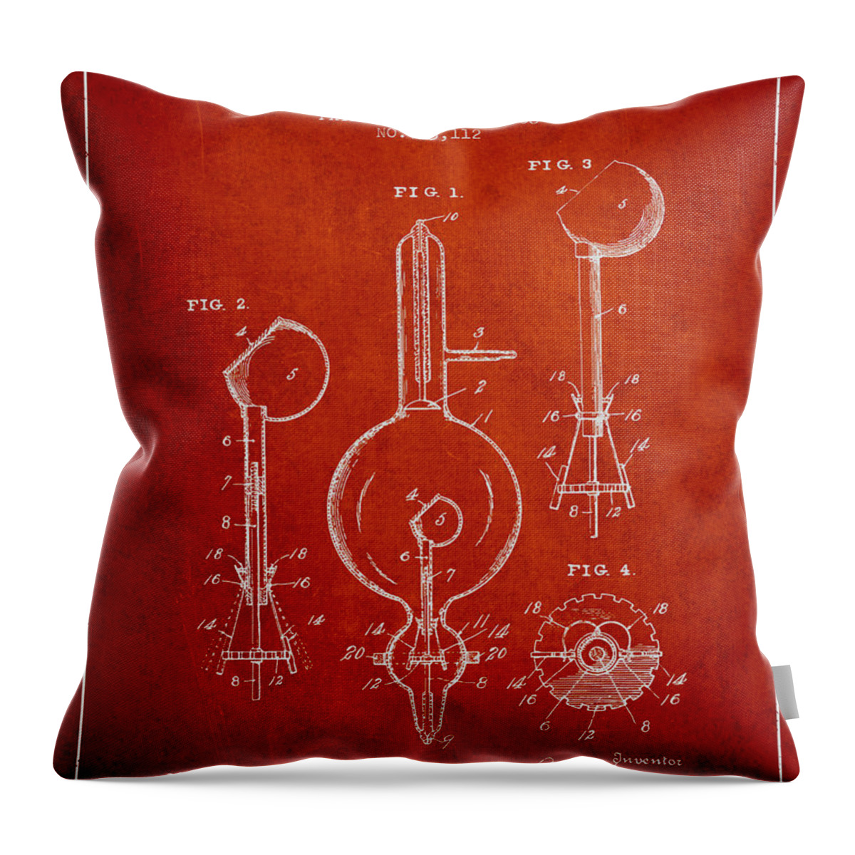 Electron Tube Throw Pillow featuring the digital art Vacuum Tube Patent From 1905 - Red by Aged Pixel