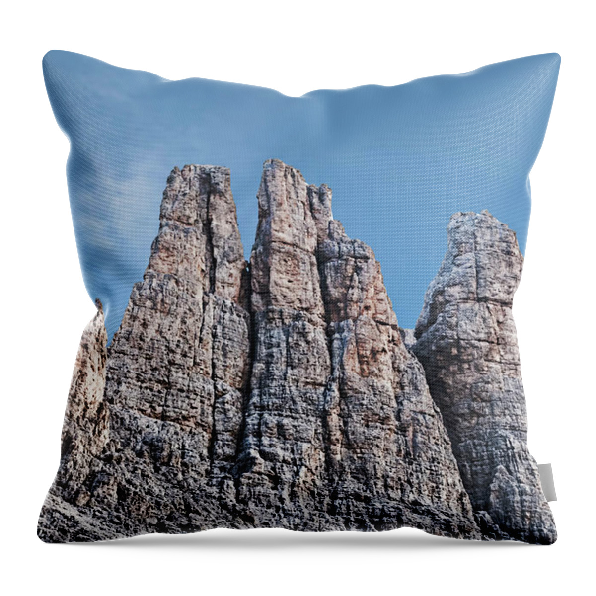 Tranquility Throw Pillow featuring the photograph Vajolet Towers, Dolomites, Catinaccio by Paolo Negri