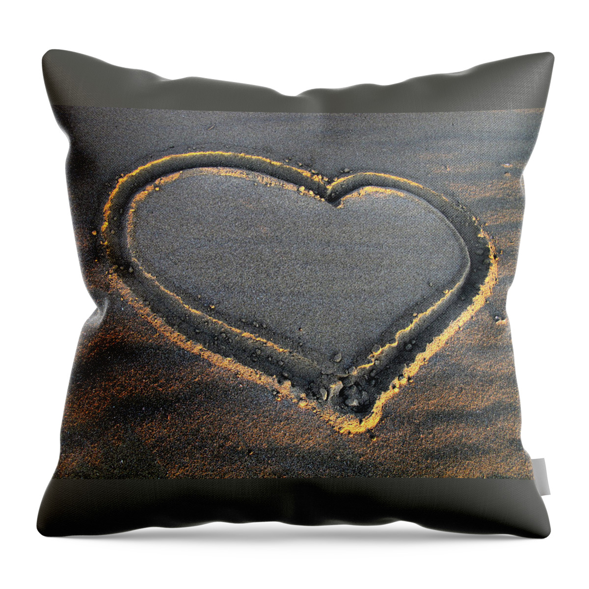 Valentine's Day Throw Pillow featuring the photograph Valentine's Day - Sand Heart by Daliana Pacuraru