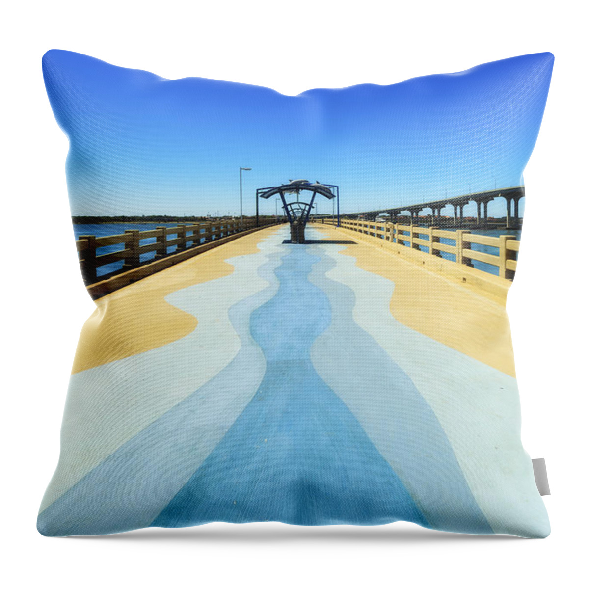 Atlantic Ocean Throw Pillow featuring the photograph Valero Beach Fishing Pier by Raul Rodriguez