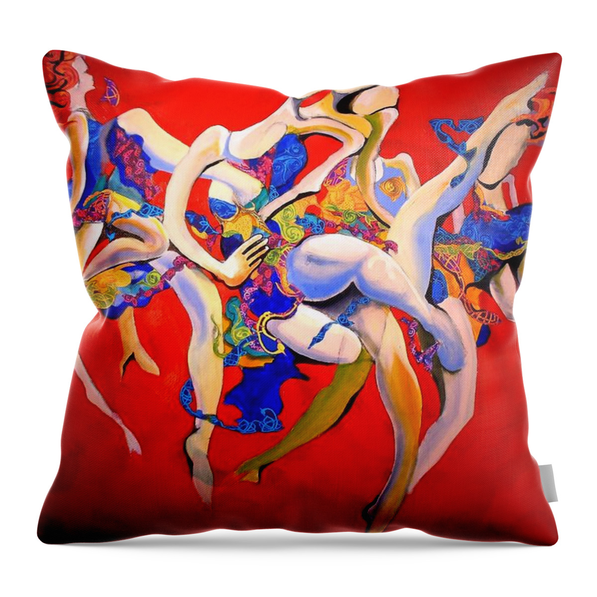 Red Dance Irish Valkyries Limbs Legs Norse Throw Pillow featuring the painting Valkyries by Georg Douglas