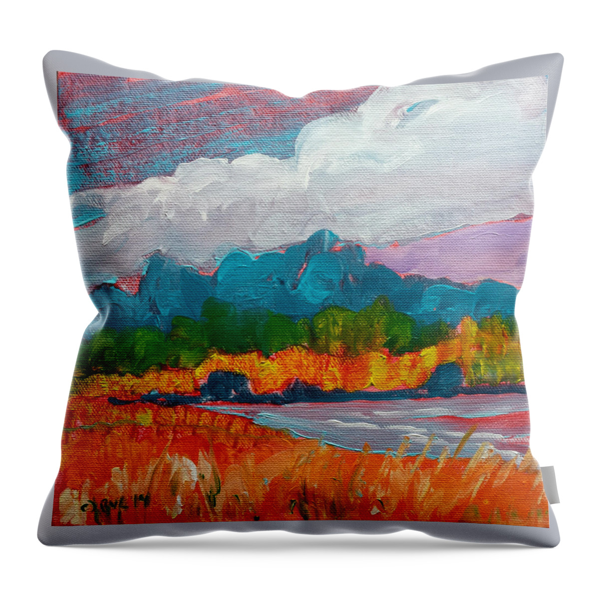 Valley Throw Pillow featuring the painting Valley Storm 20 by Pam Van Londen