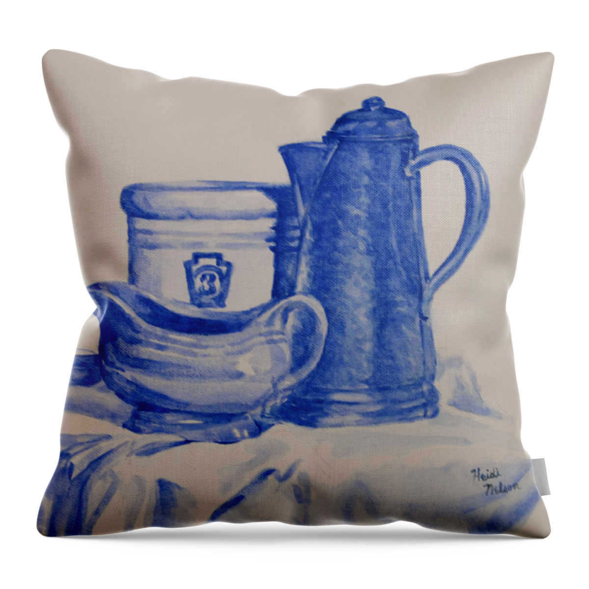 Still Life. Crock Throw Pillow featuring the painting Value Study in Blue by Heidi E Nelson