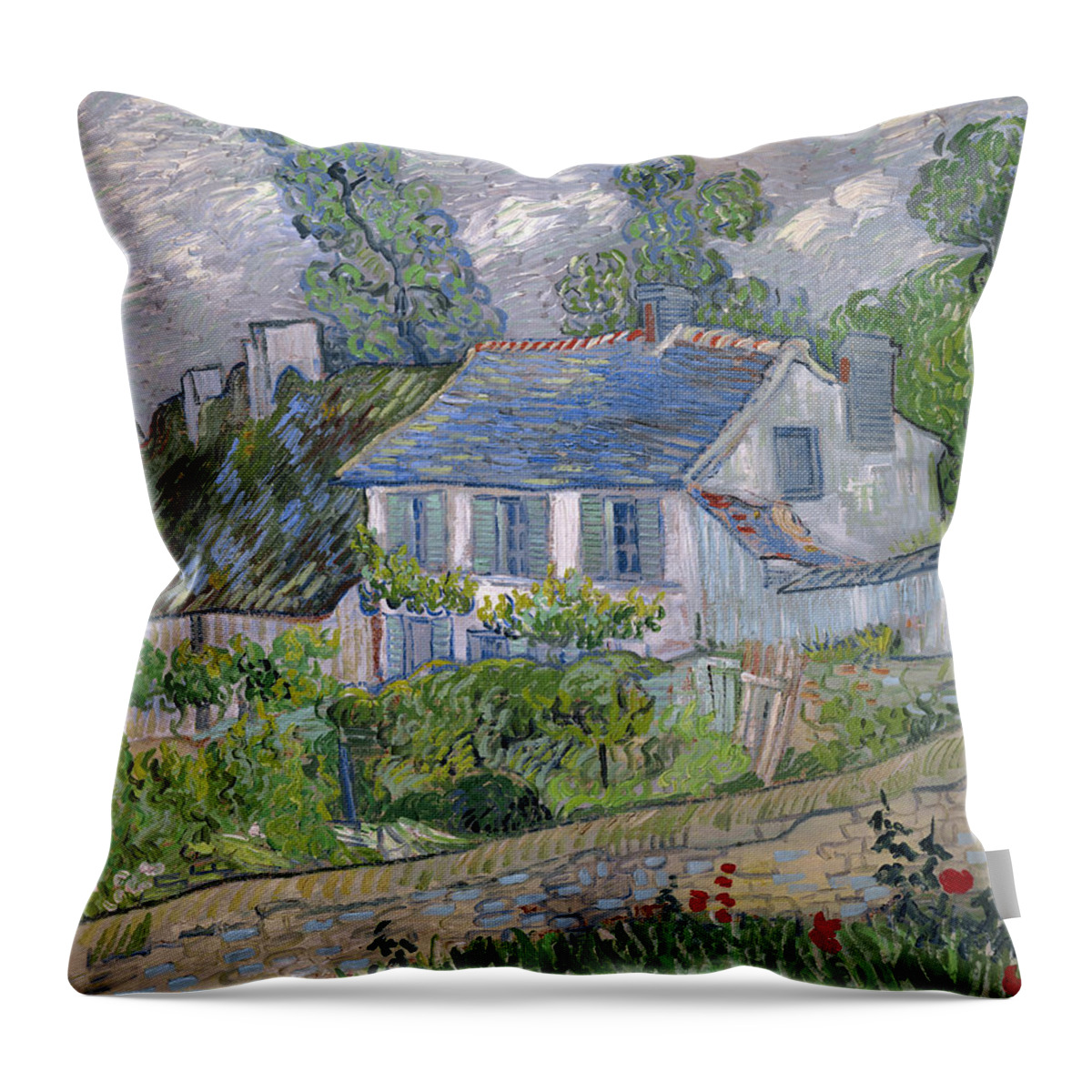 1890 Throw Pillow featuring the painting Van Gogh Houses At Auvers by Granger