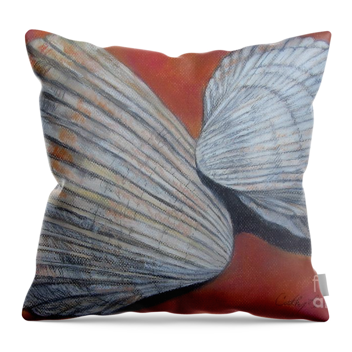 Cockle Throw Pillow featuring the pastel Van Hyning's Cockle Shells by Cathy Lindsey