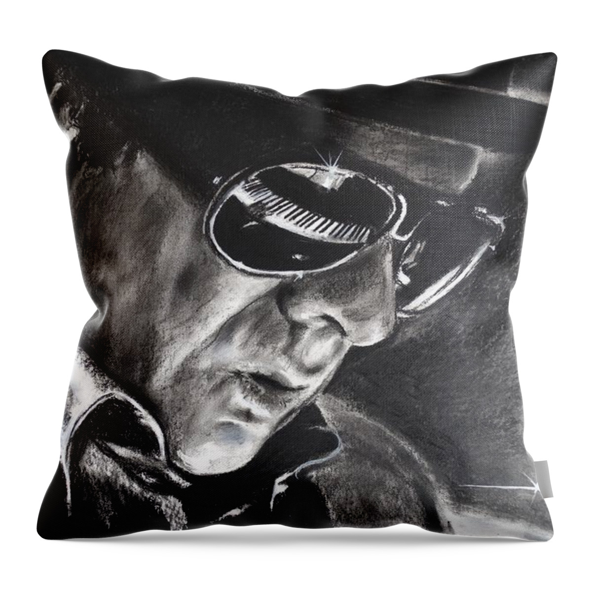 George Ivan Morrison. Van Morrison Throw Pillow featuring the drawing Van Morrison - Belfast Cowboy by Eric Dee