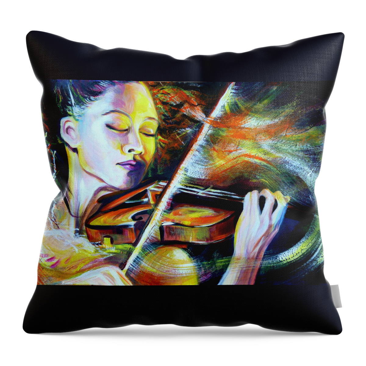 Acrylic Throw Pillow featuring the painting Vanessa-Mae.Power of Music by Anna Duyunova