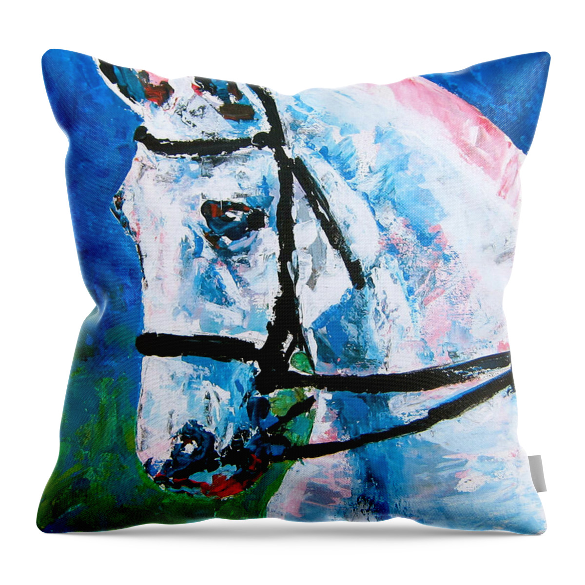 Equestrian Throw Pillow featuring the painting Vanilla Pony by Alan Metzger