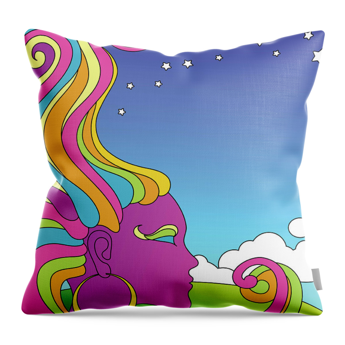 Rock Music Throw Pillow featuring the digital art Vector Illustration Of Psychedelic by Teddyandmia