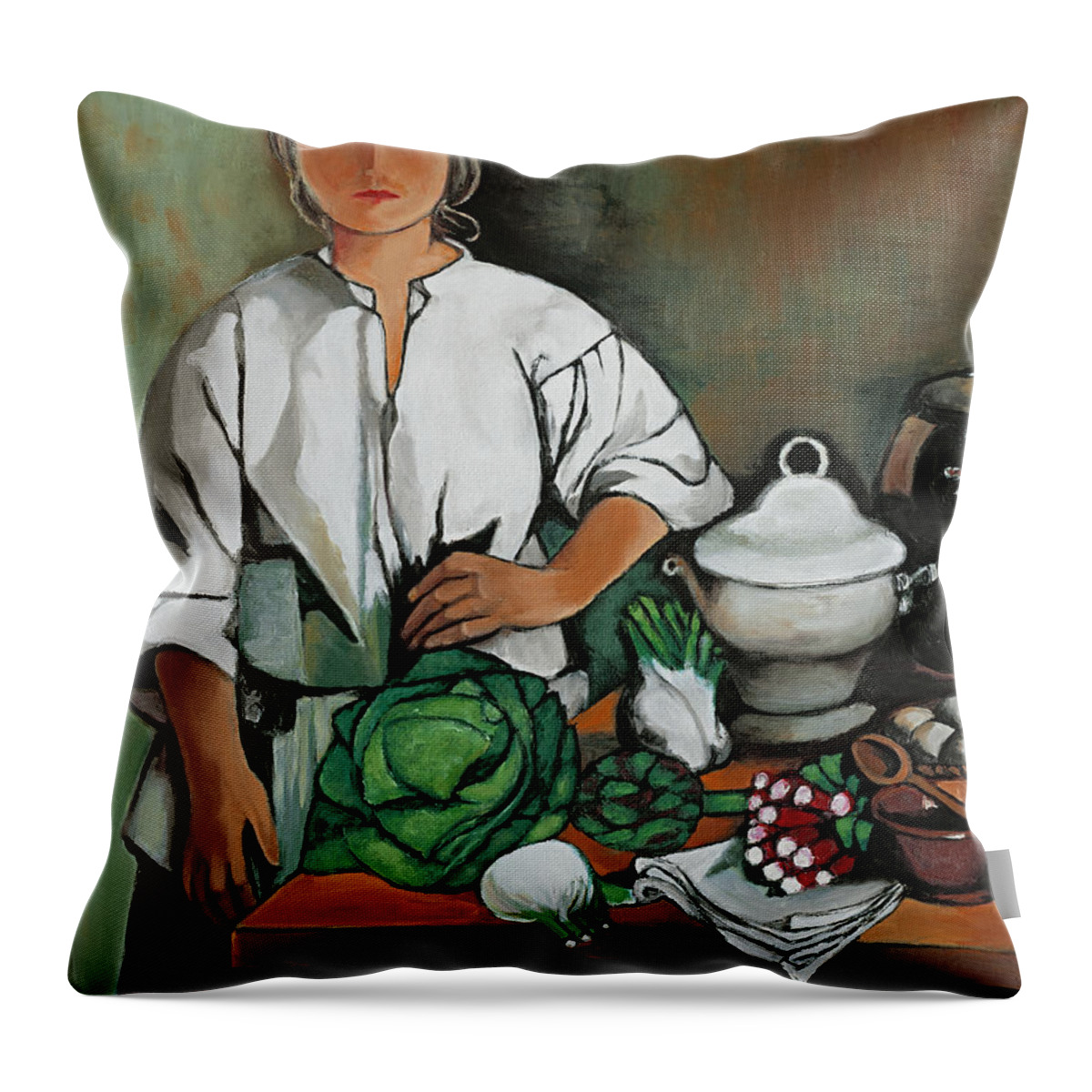 Art Print Throw Pillow featuring the painting Vegetable Lady Wall Art by William Cain
