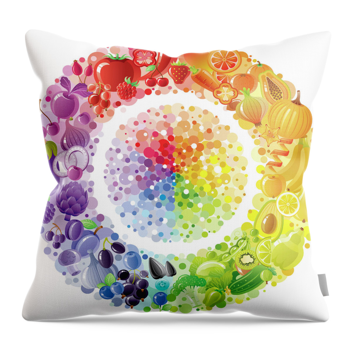 Nut Throw Pillow featuring the digital art Vegetarian Rainbow Plate Withe Fruits by O-che