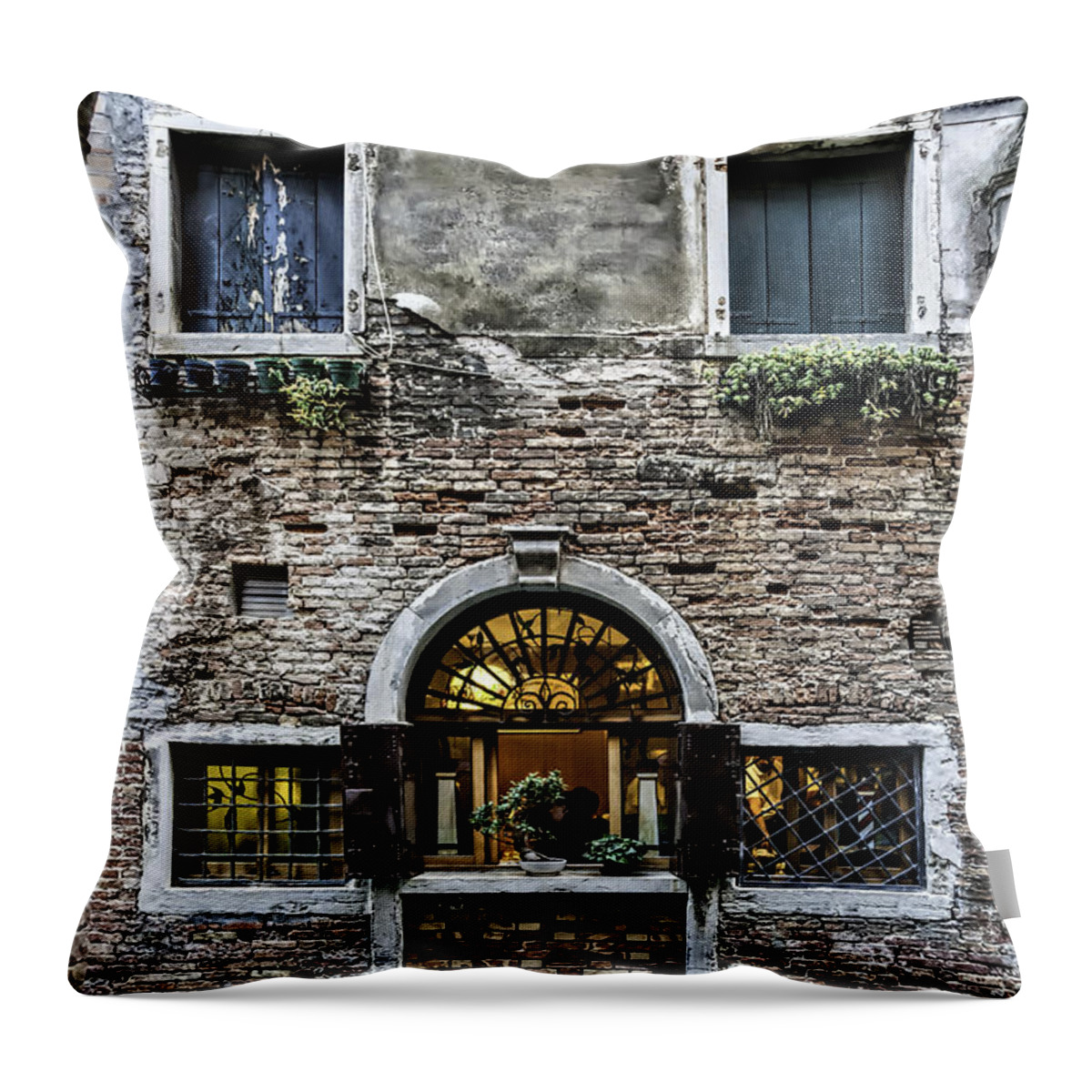 Architecture Throw Pillow featuring the photograph Venetian Restaurant by Maria Coulson