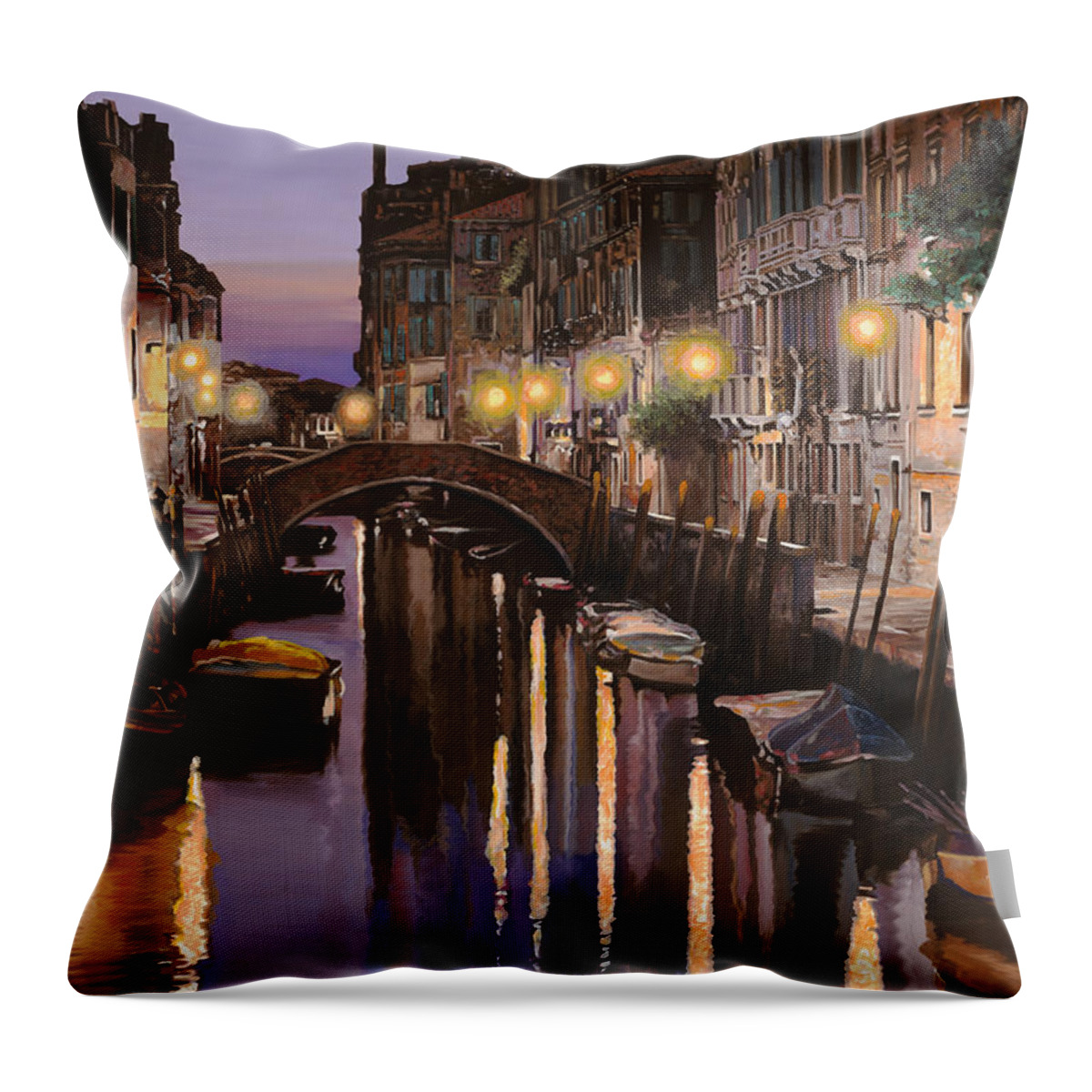 Venice Throw Pillow featuring the painting crepuscolo a Venezia by Guido Borelli