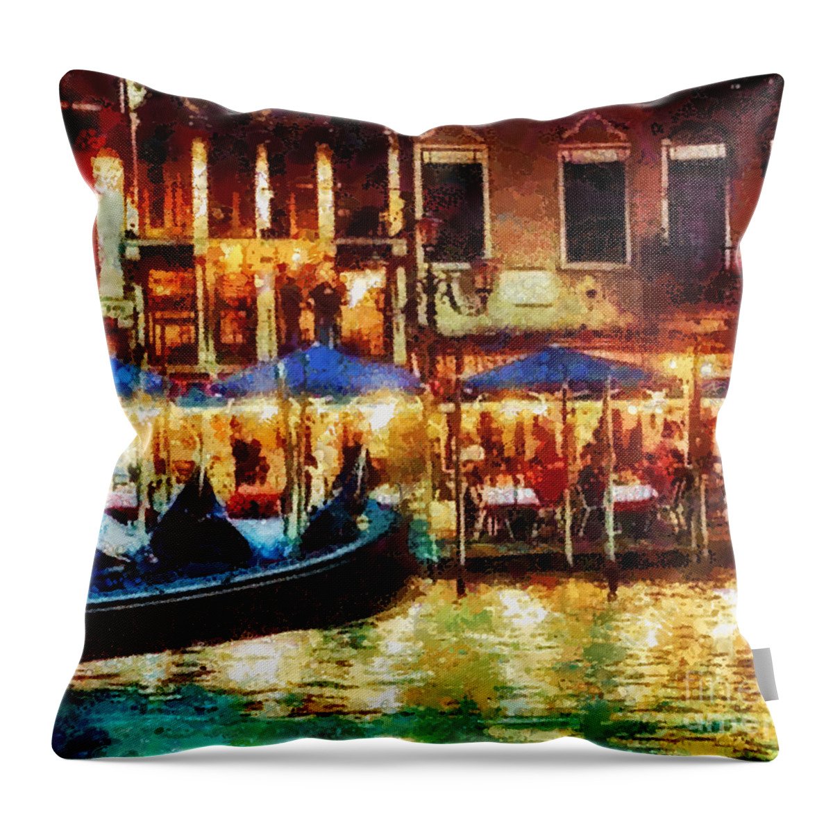 Venice Glow Throw Pillow featuring the painting Venice Glow by Mo T