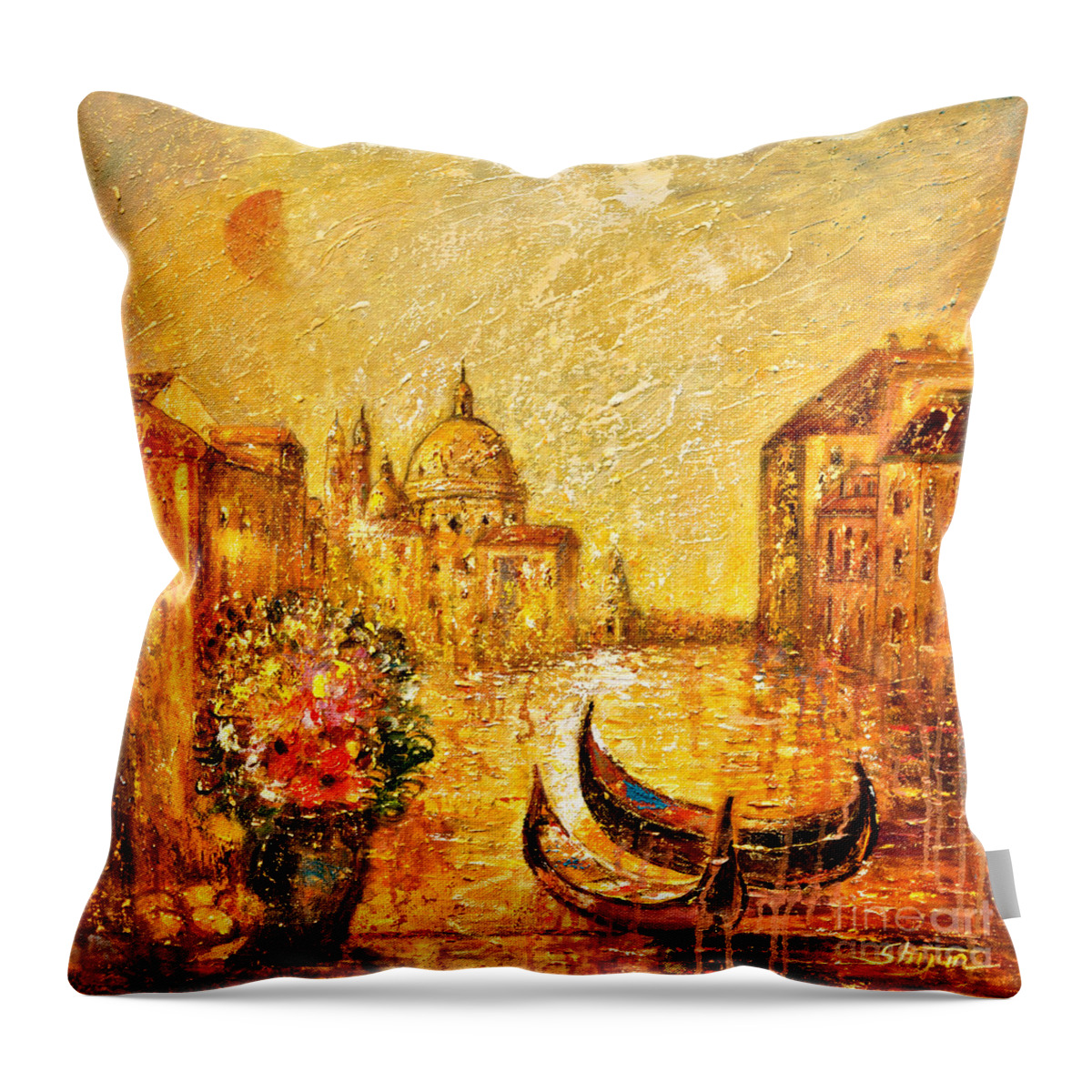 Landscape Paintings Throw Pillow featuring the painting Venice II by Shijun Munns