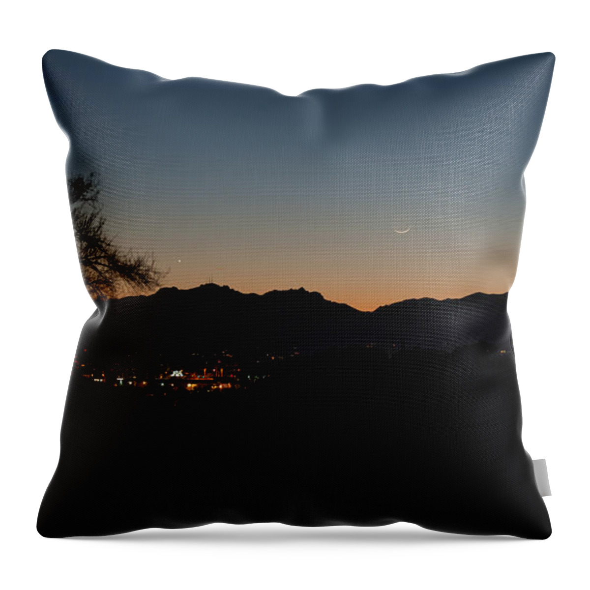 Arizona Throw Pillow featuring the photograph Venus and a young Moon over Tucson by Dan McManus