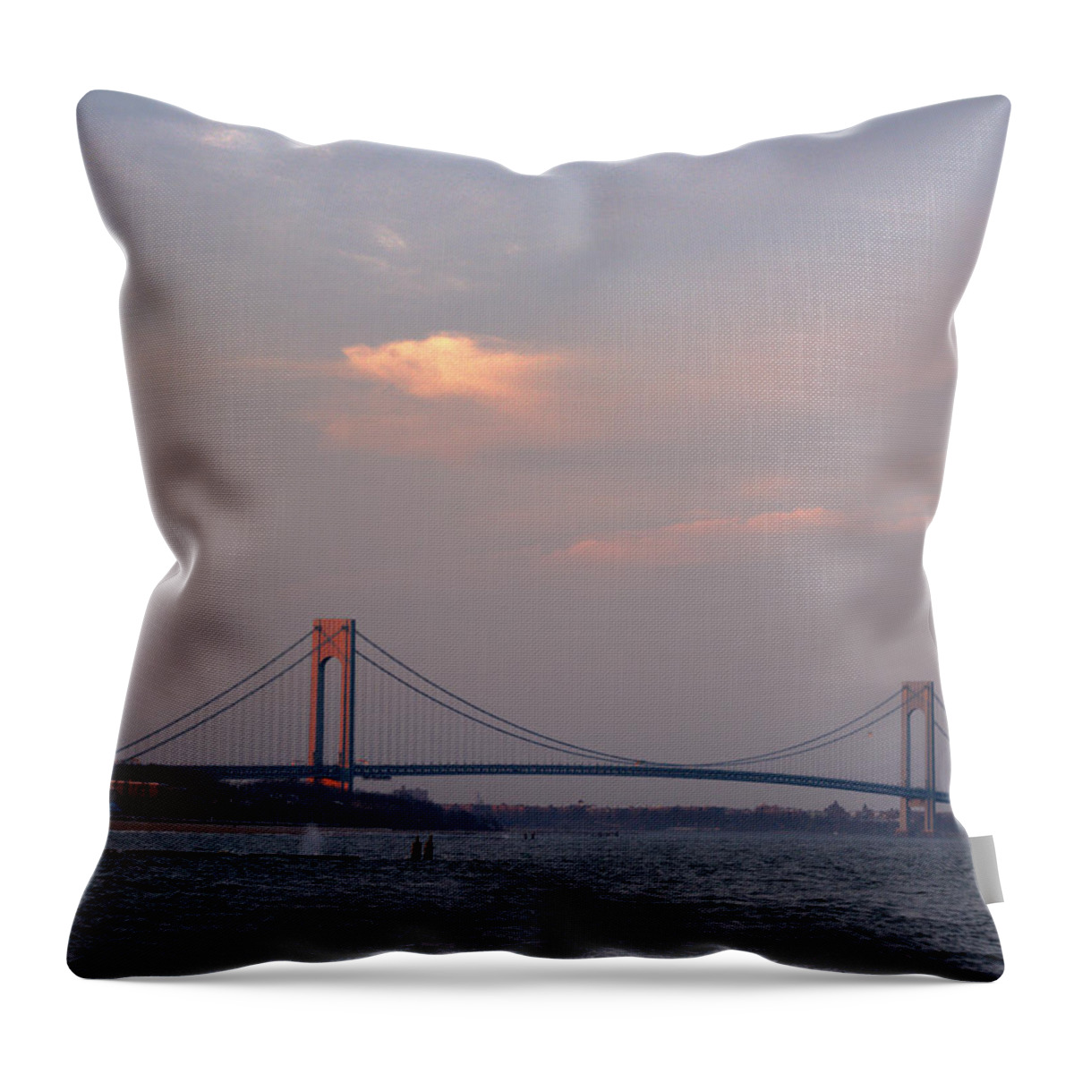 Verrazano Narrows Bridge At Sunset Throw Pillow featuring the photograph Verrazano Narrows Bridge at Sunset by Kenneth Cole