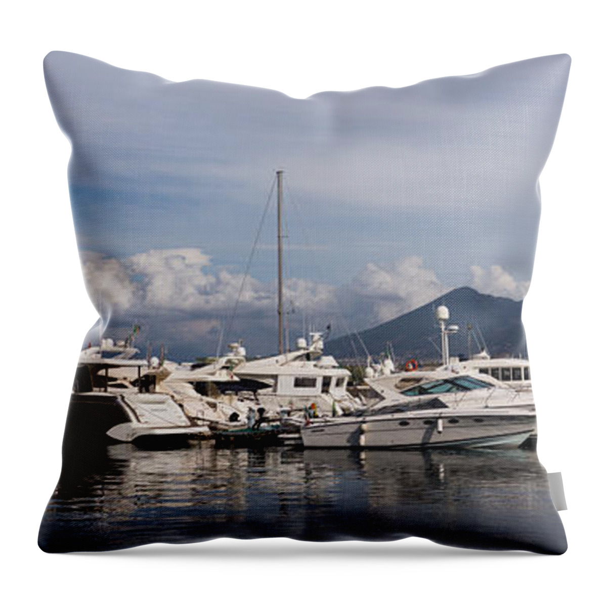 Sail Boat Throw Pillow featuring the photograph Vesuvius and the Boats by Georgia Mizuleva