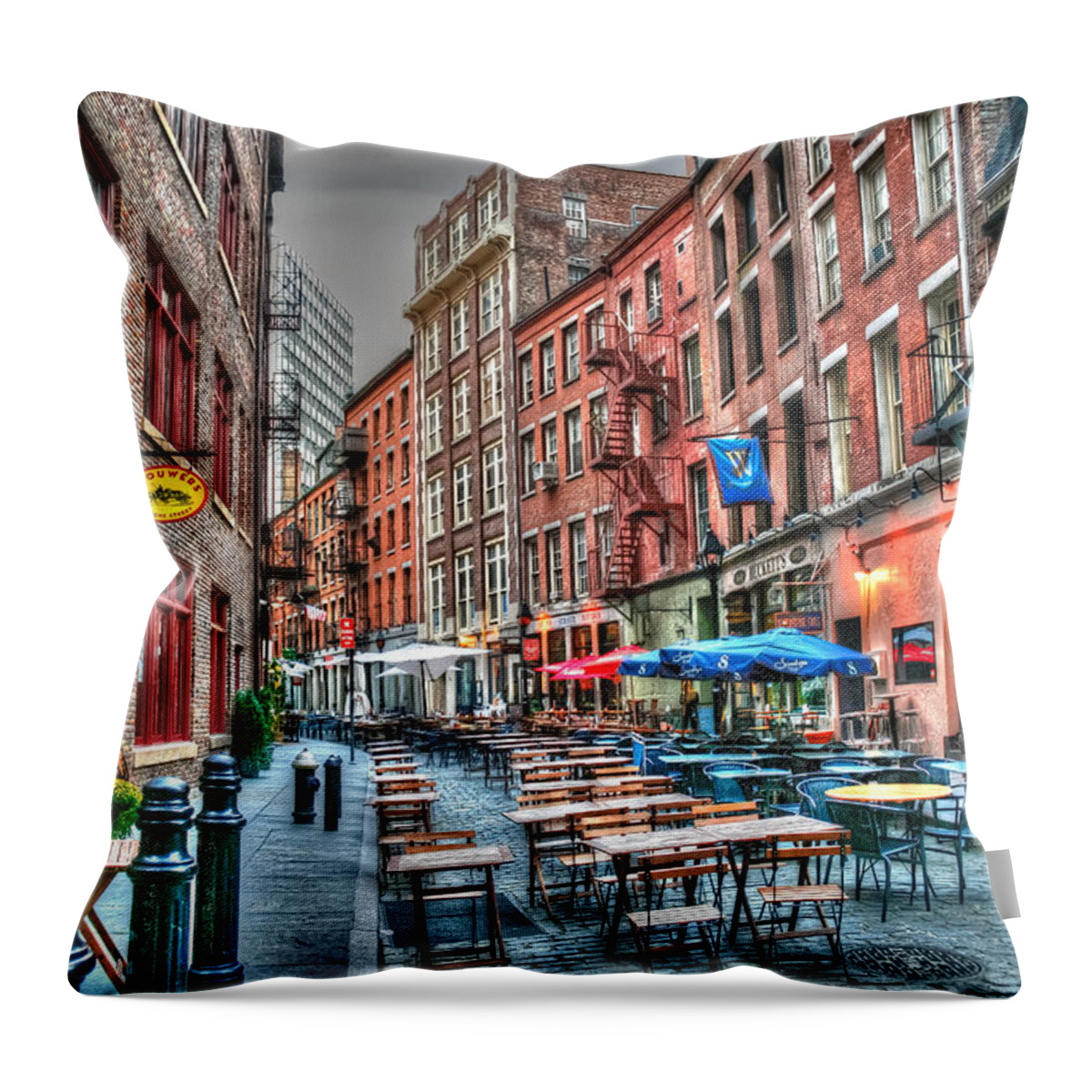 Architecture Throw Pillow featuring the photograph HDR effect - Cafe Culture by Sue Leonard