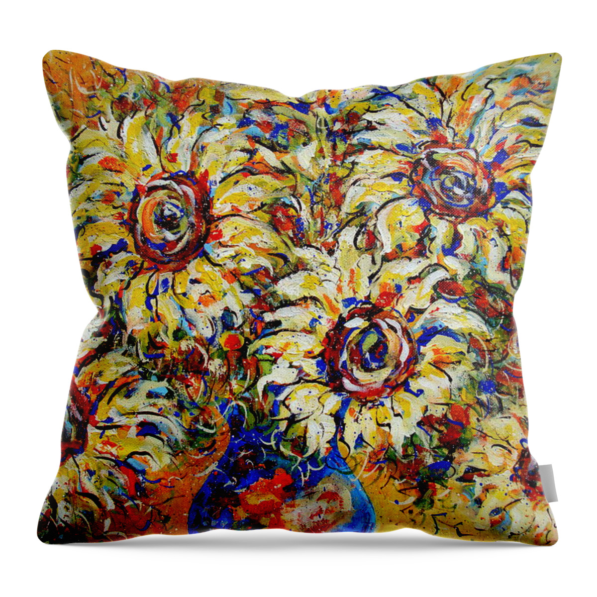 Flowers Throw Pillow featuring the painting Vibrant Sunflower Essence by Natalie Holland