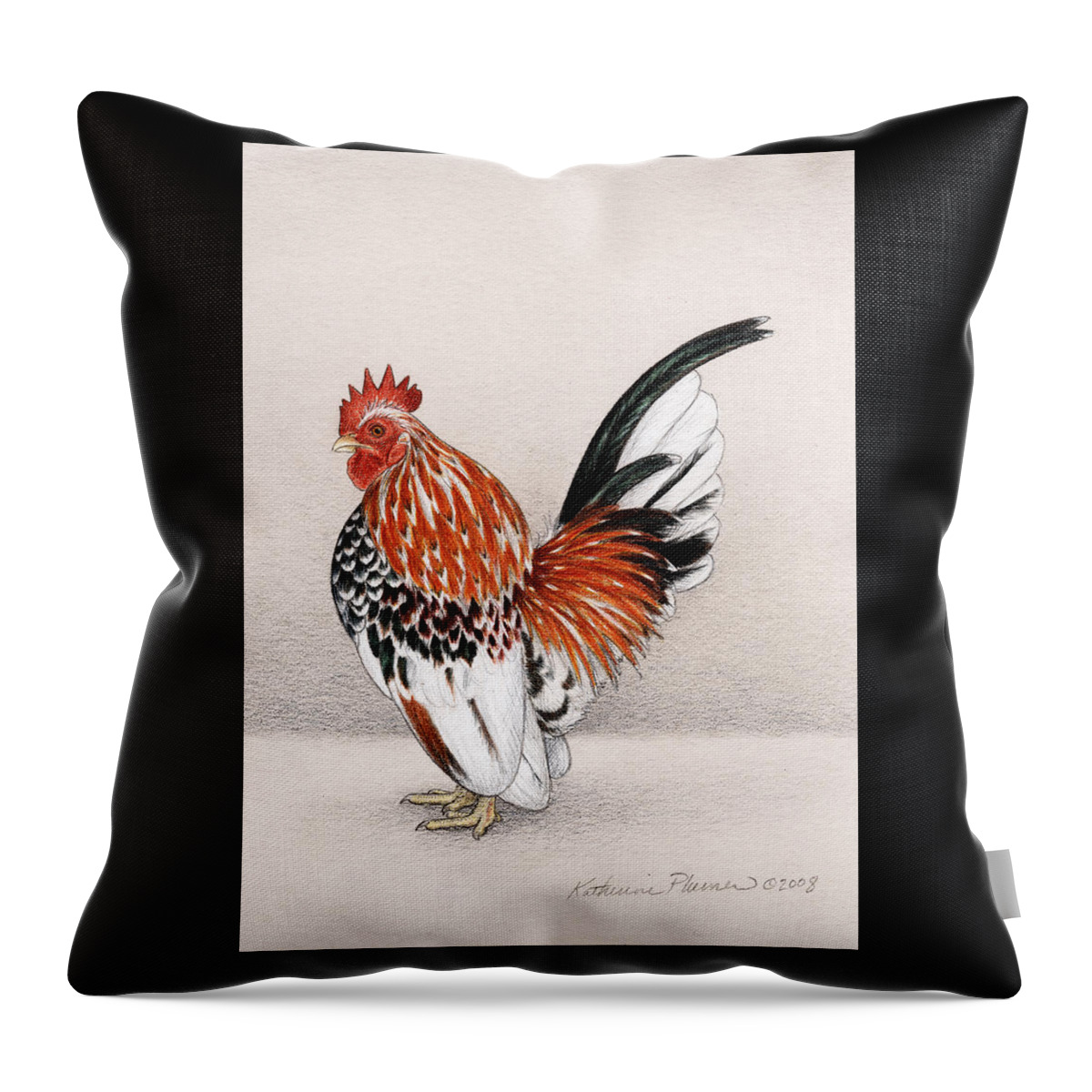 Rooster Throw Pillow featuring the drawing Vichi by Katherine Plumer