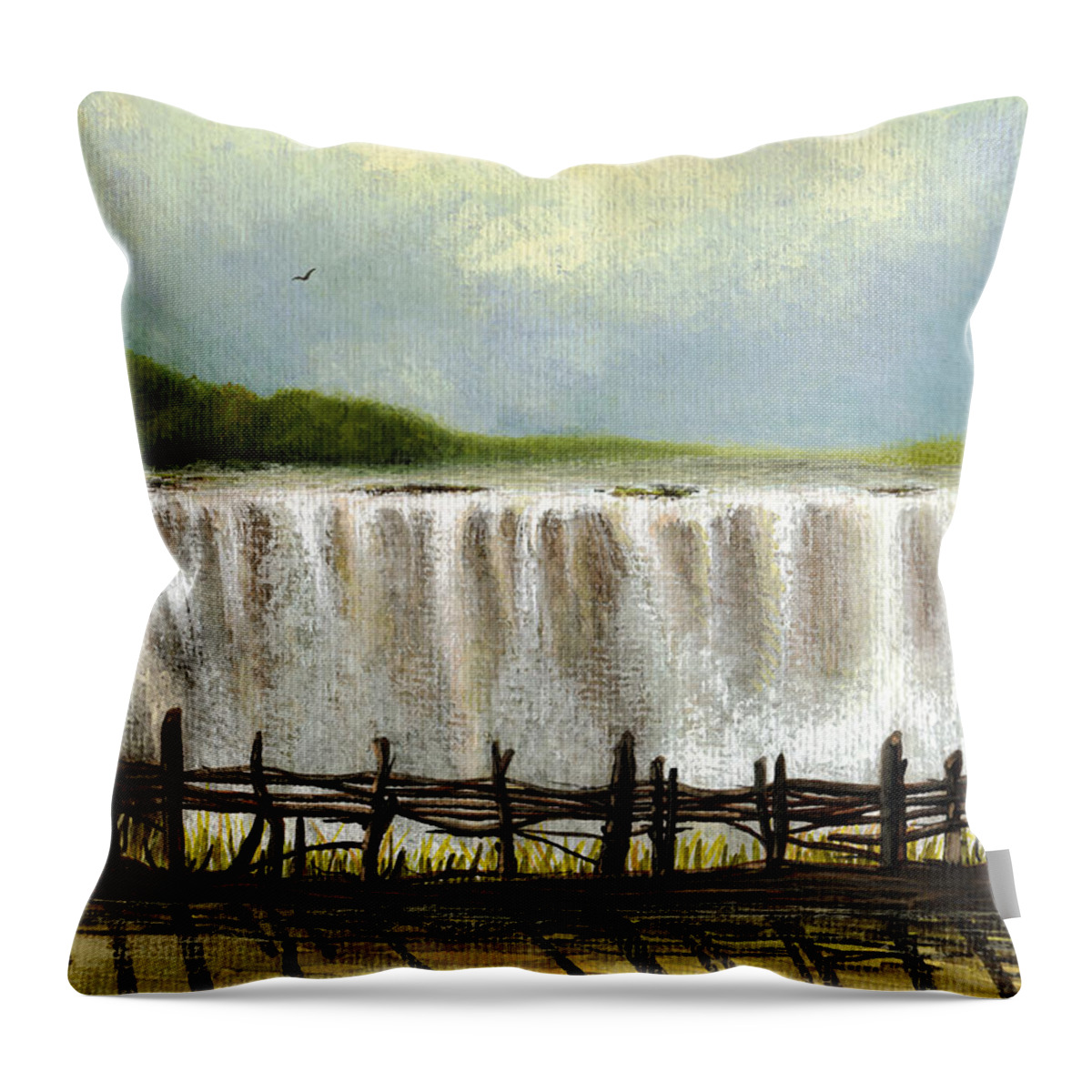 Victoria Falls Throw Pillow featuring the painting Victoria Falls by Deborah Runham