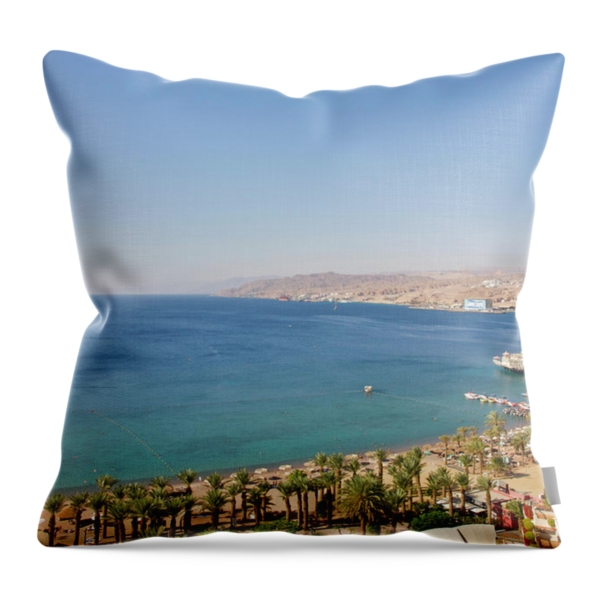 Tranquility Throw Pillow featuring the photograph View From High Up Of Eilat Shoreline by Barry Winiker