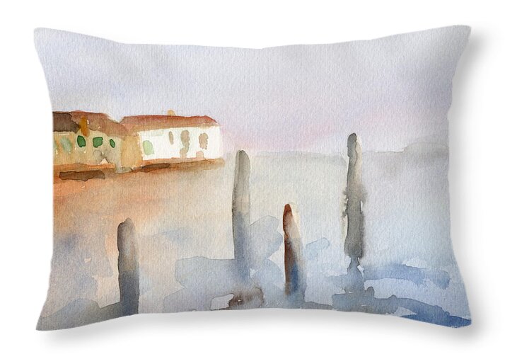 Venice Throw Pillow featuring the painting View from Murano Watercolor Painting of Venice by Beverly Brown Prints