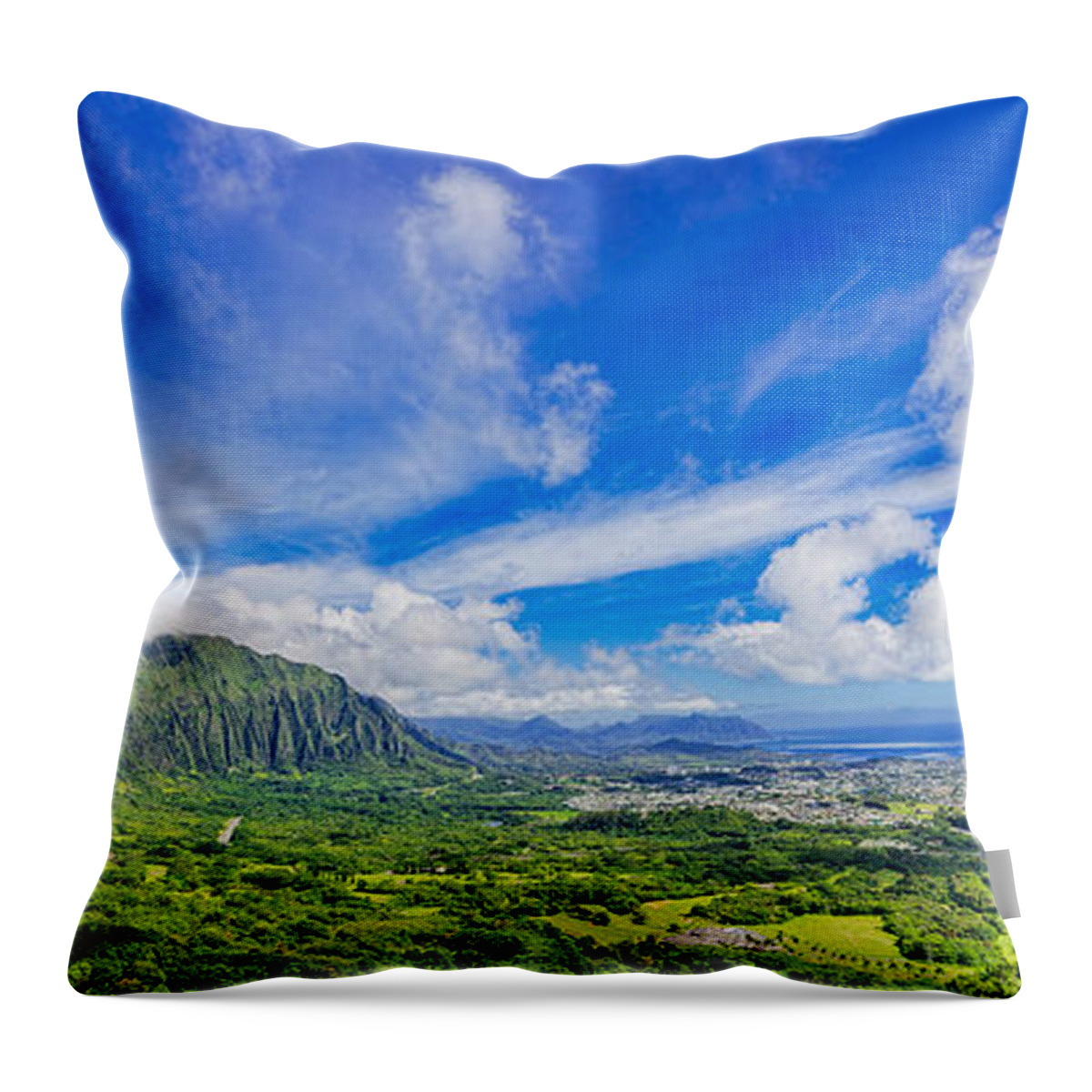 Pali Lookout Throw Pillow featuring the photograph View From the Pali Lookout by Aloha Art