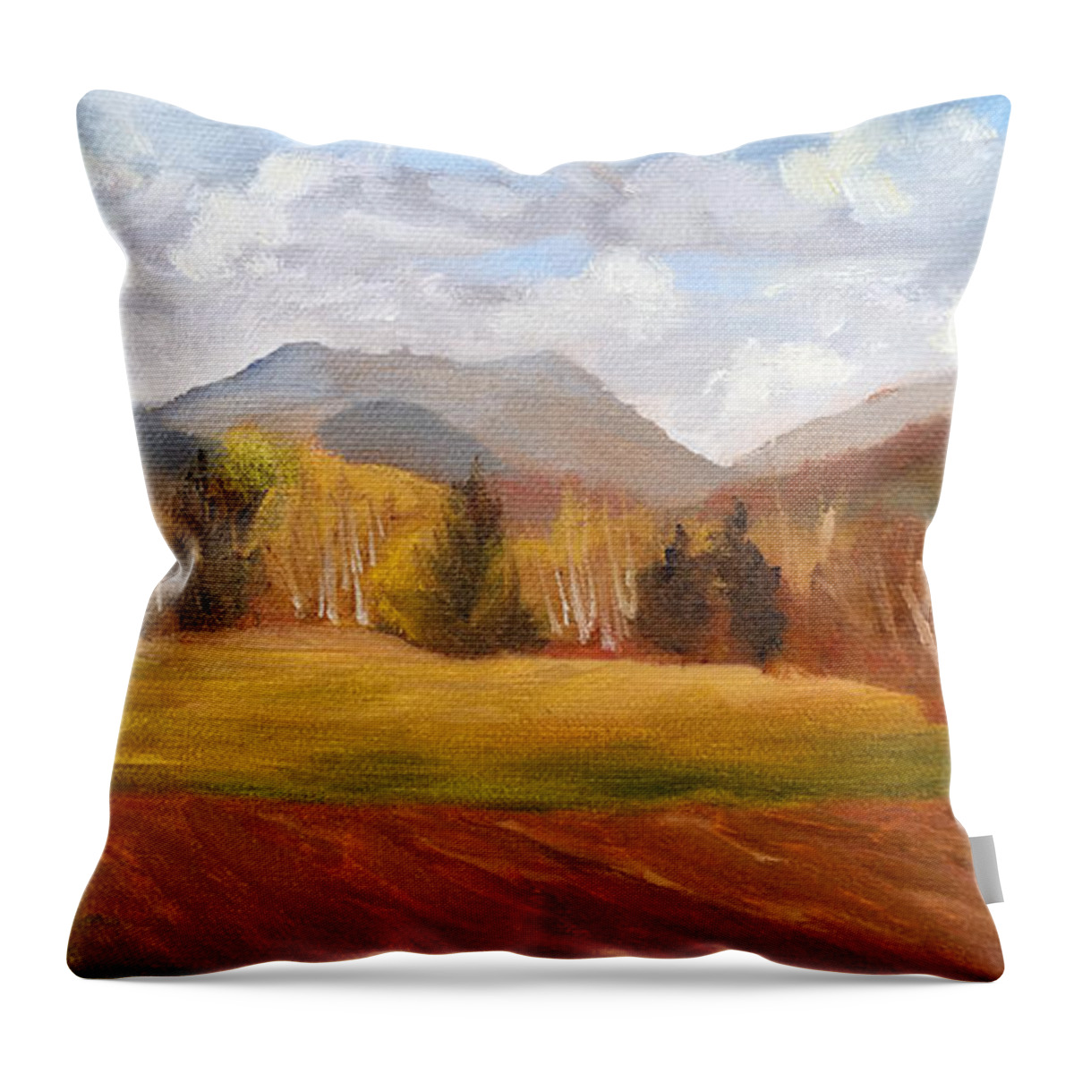 Mountains Throw Pillow featuring the painting View of Pinkham Notch from Shartner's Field by Sharon E Allen