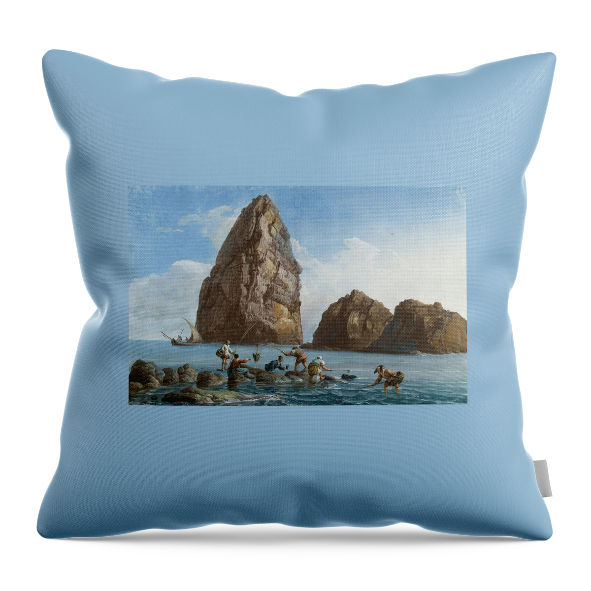 Jean-pierre-louis-laurent Houel Throw Pillow featuring the painting View of the Rocks on the Third Island of Cyclops by Jean-Pierre-Louis-Laurent Houel