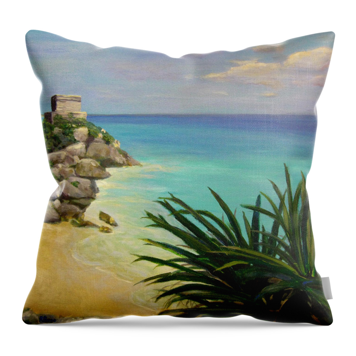Tulum Throw Pillow featuring the painting View of Tulum by Robie Benve