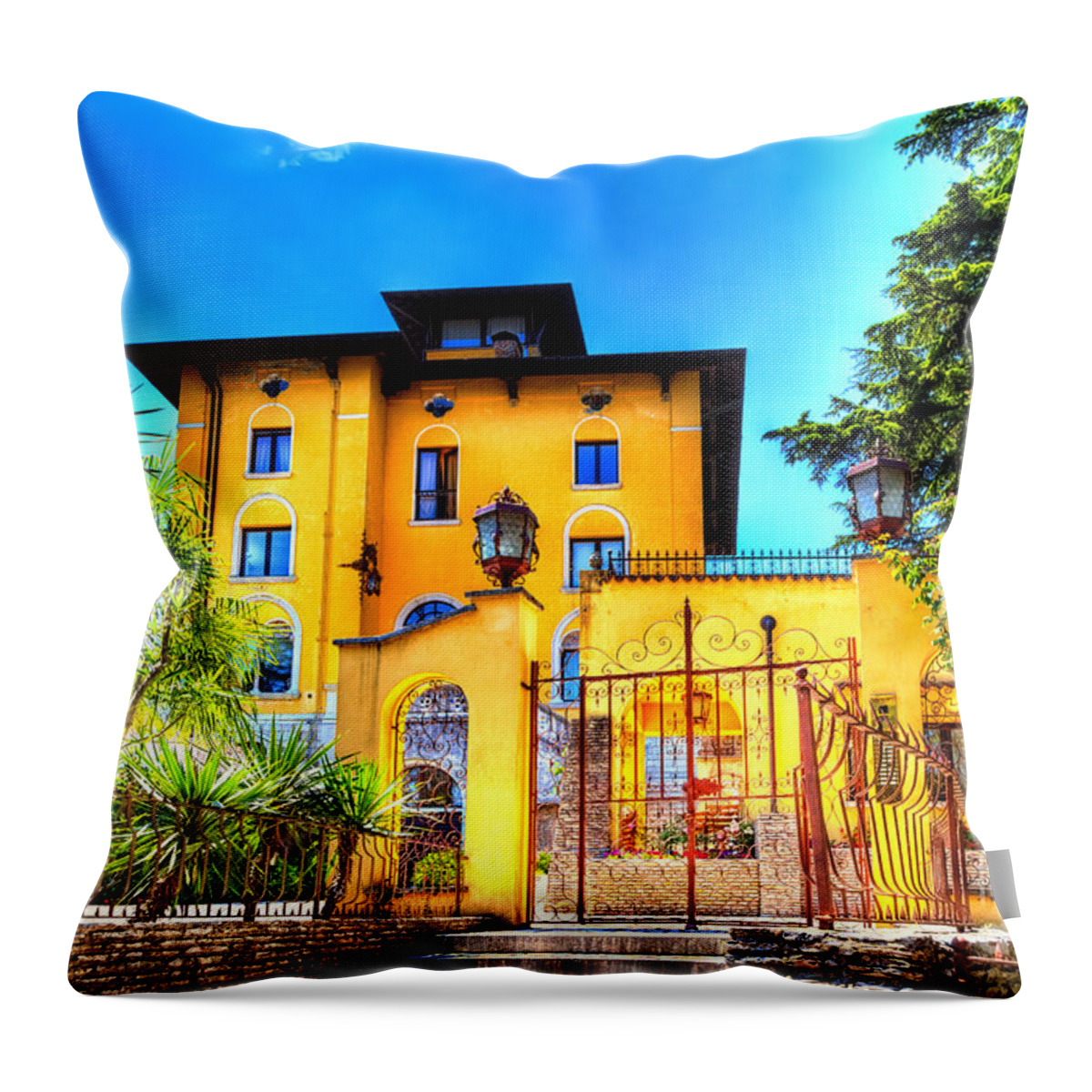 Sirmione Throw Pillow featuring the photograph Villa in Sirmione by Gina Koch