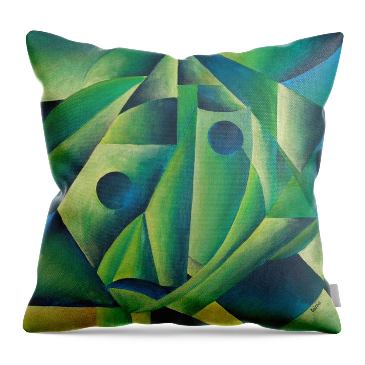 Abstract Throw Pillow featuring the painting Village Woman Wearing A Headscarf by Taiche Acrylic Art