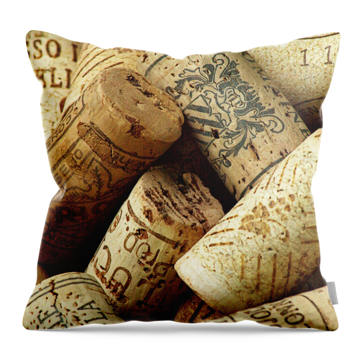 Corks Throw Pillow featuring the photograph Vino by Judy Salcedo