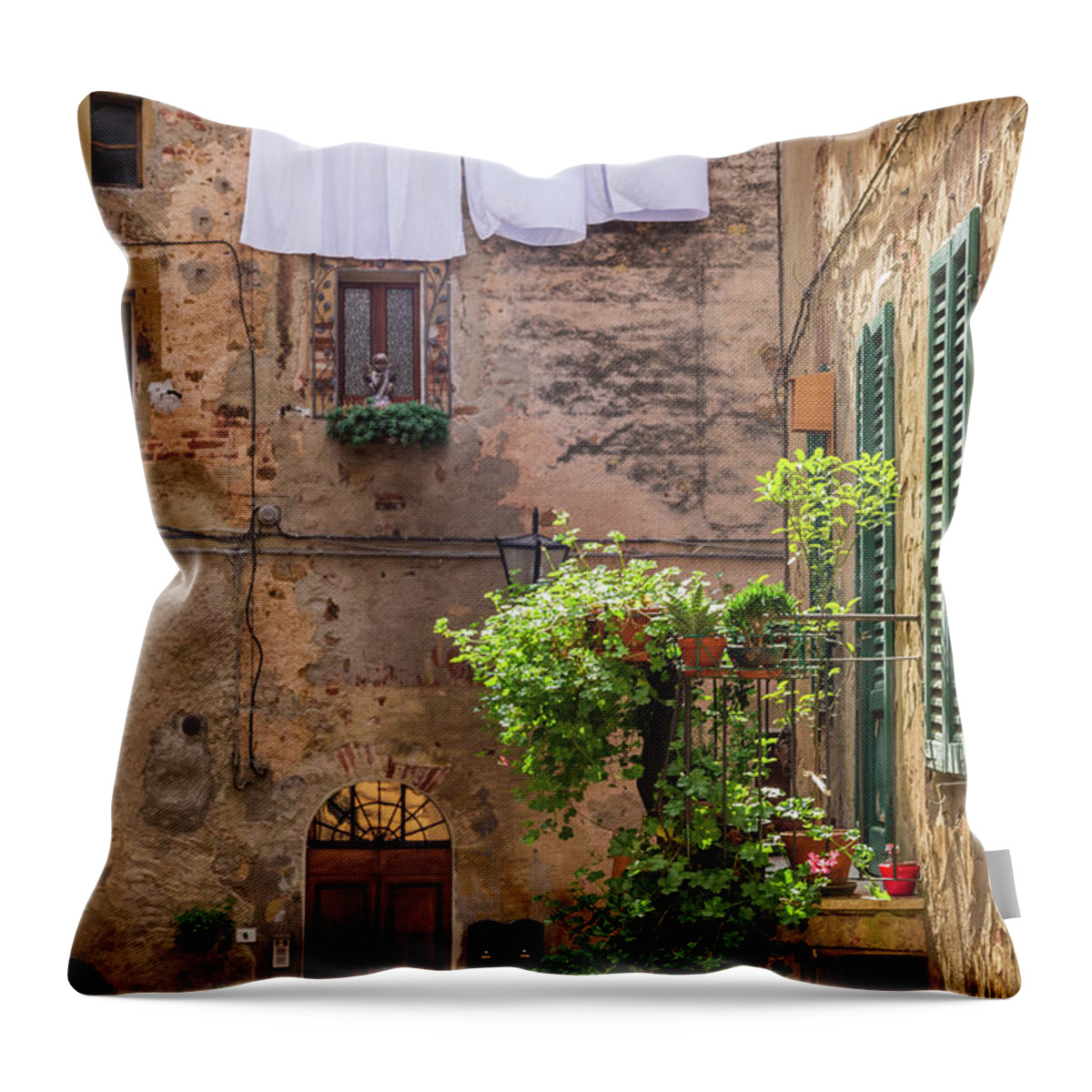 Suburb Throw Pillow featuring the photograph Vintage Balcony On The Street In Italy by Shaiith