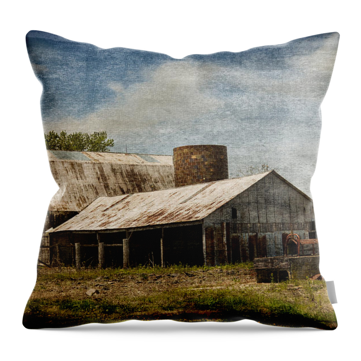 Vandalia Illinois Throw Pillow featuring the photograph Barn -Vintage Barn with Brick Silo - Luther Fine Art by Luther Fine Art