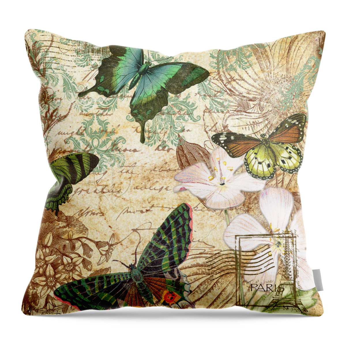  Butterfly Throw Pillow featuring the digital art Vintage Butterfly Kisses by Jean Plout