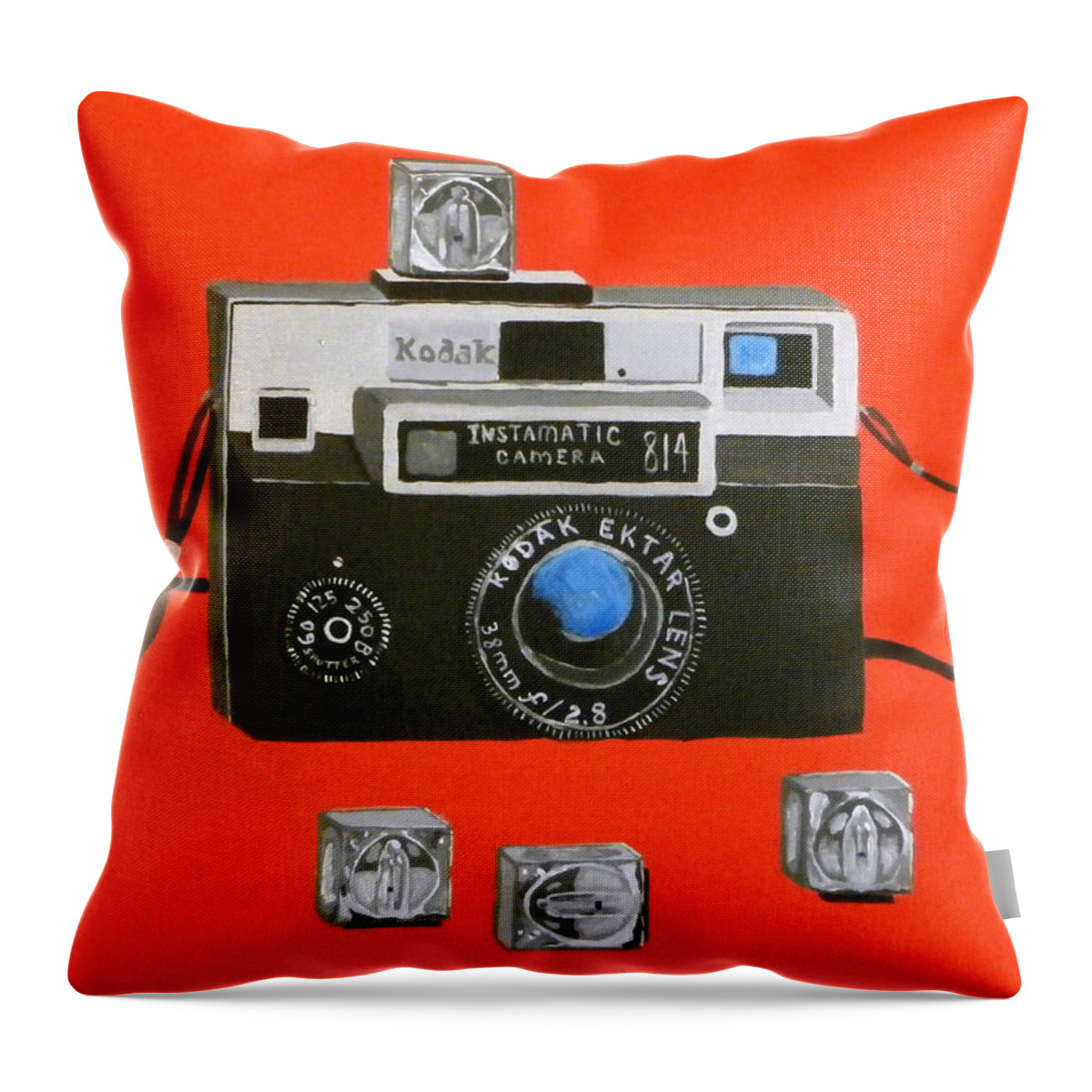 Camera Throw Pillow featuring the painting Vintage Camera with Flash Cube by Karyn Robinson