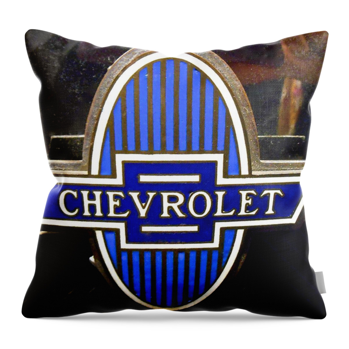 American Vintage Cars Throw Pillow featuring the photograph Vintage Chevrolet Logo by Joan Reese