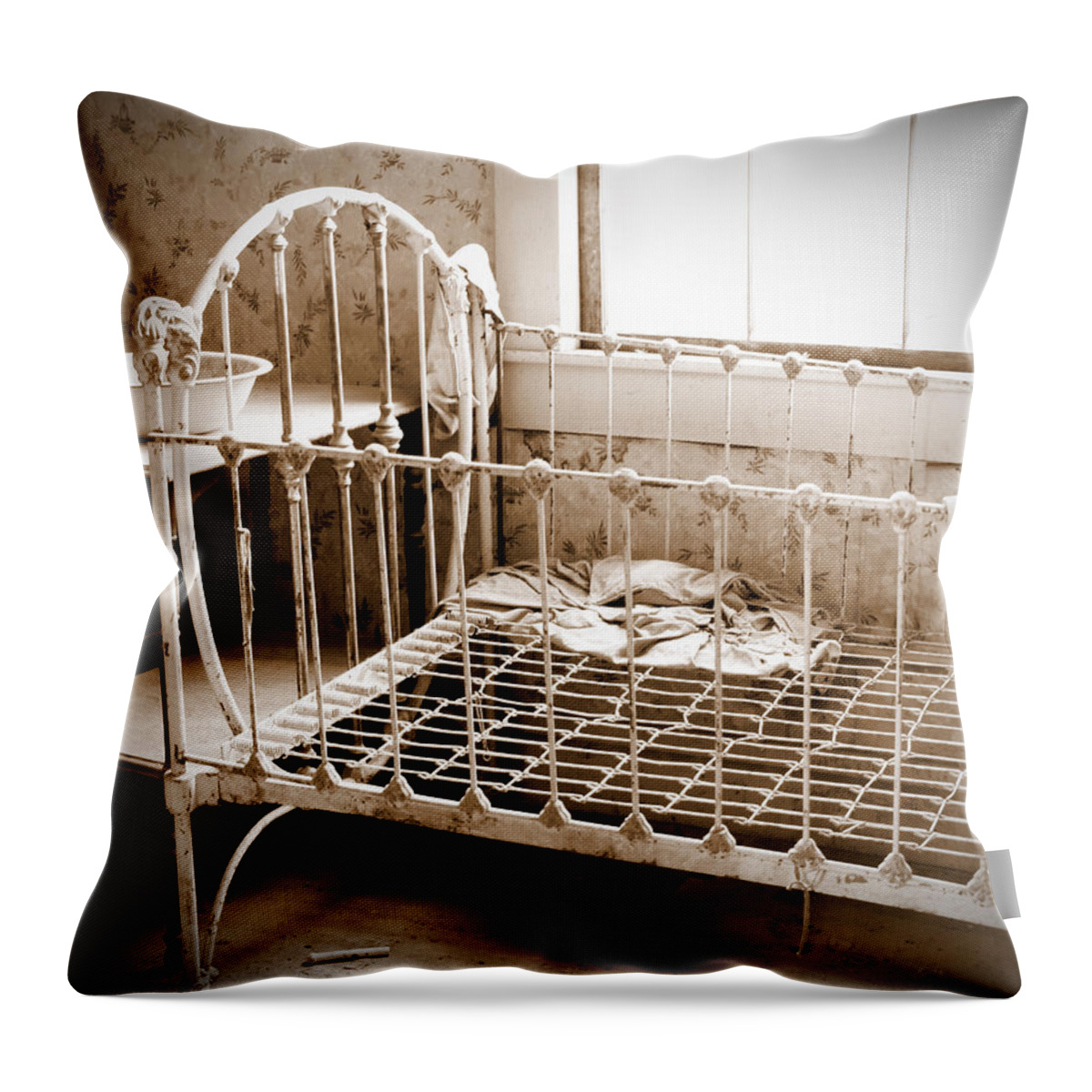 Vintage Throw Pillow featuring the photograph Vintage Crib by Marcia Socolik