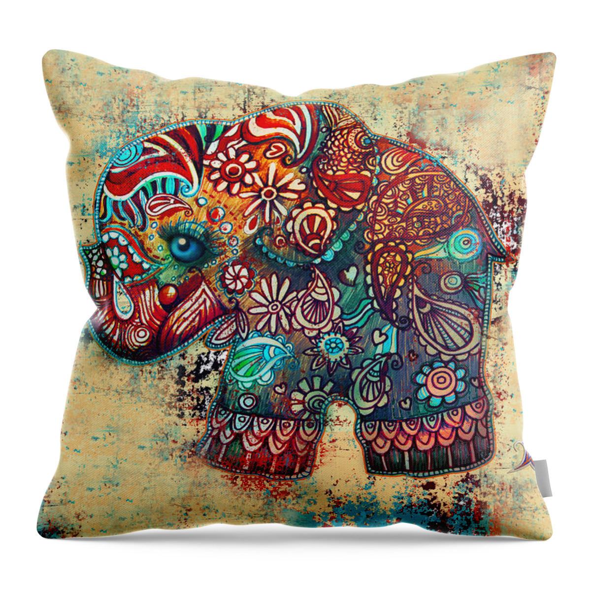Elephant Mask Throw Pillow featuring the painting Vintage Elephant by Karin Taylor