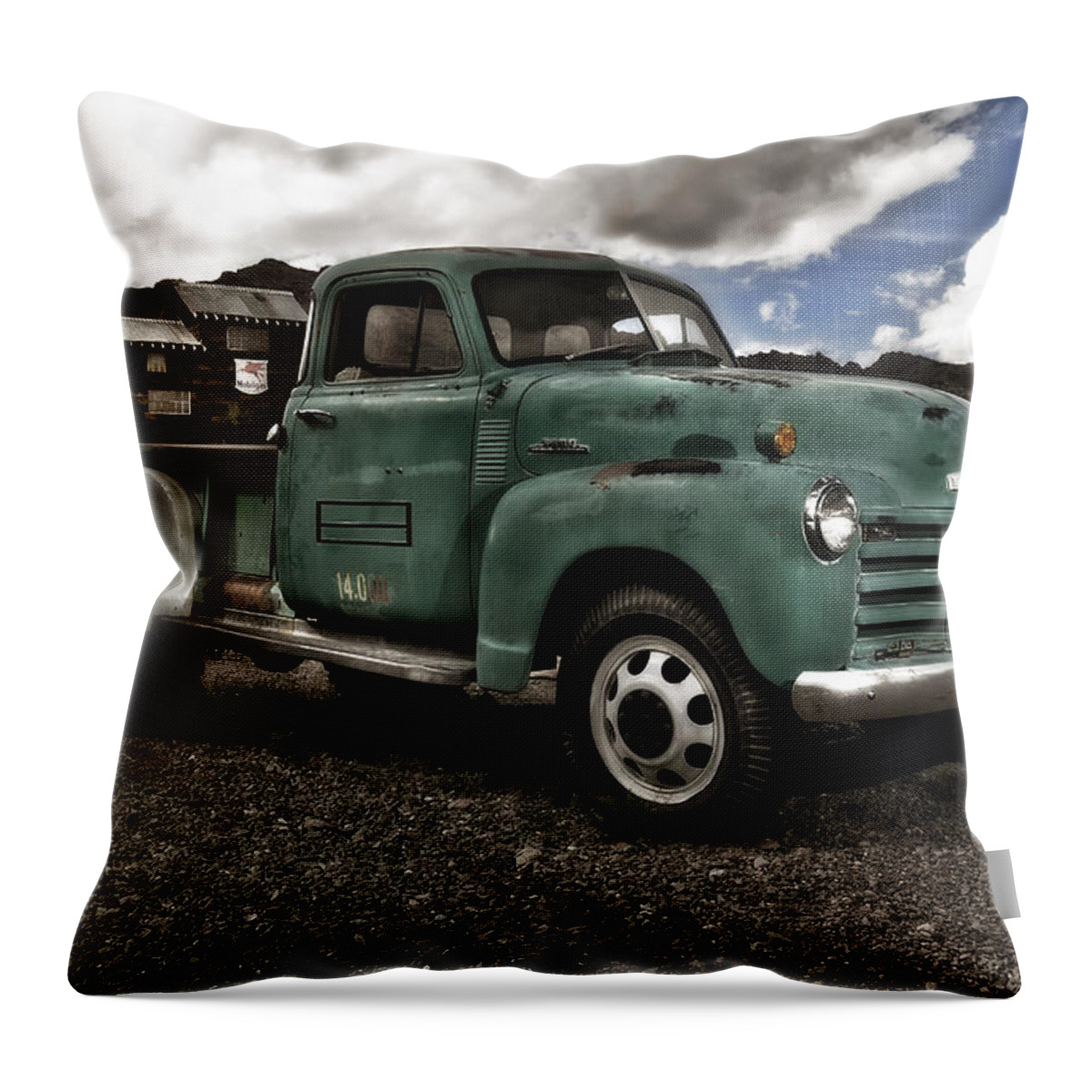 Car Throw Pillow featuring the photograph Vintage Green Chevrolet Truck by Gianfranco Weiss