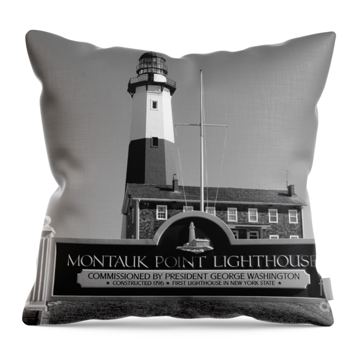 Vintage Looking Montauk Lighthouse Throw Pillow featuring the photograph Vintage Looking Montauk Lighthouse by John Telfer
